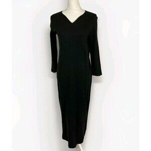 Peruvian Connection Dress Women's Medium Black Maxi Long Sleeve V-Neck